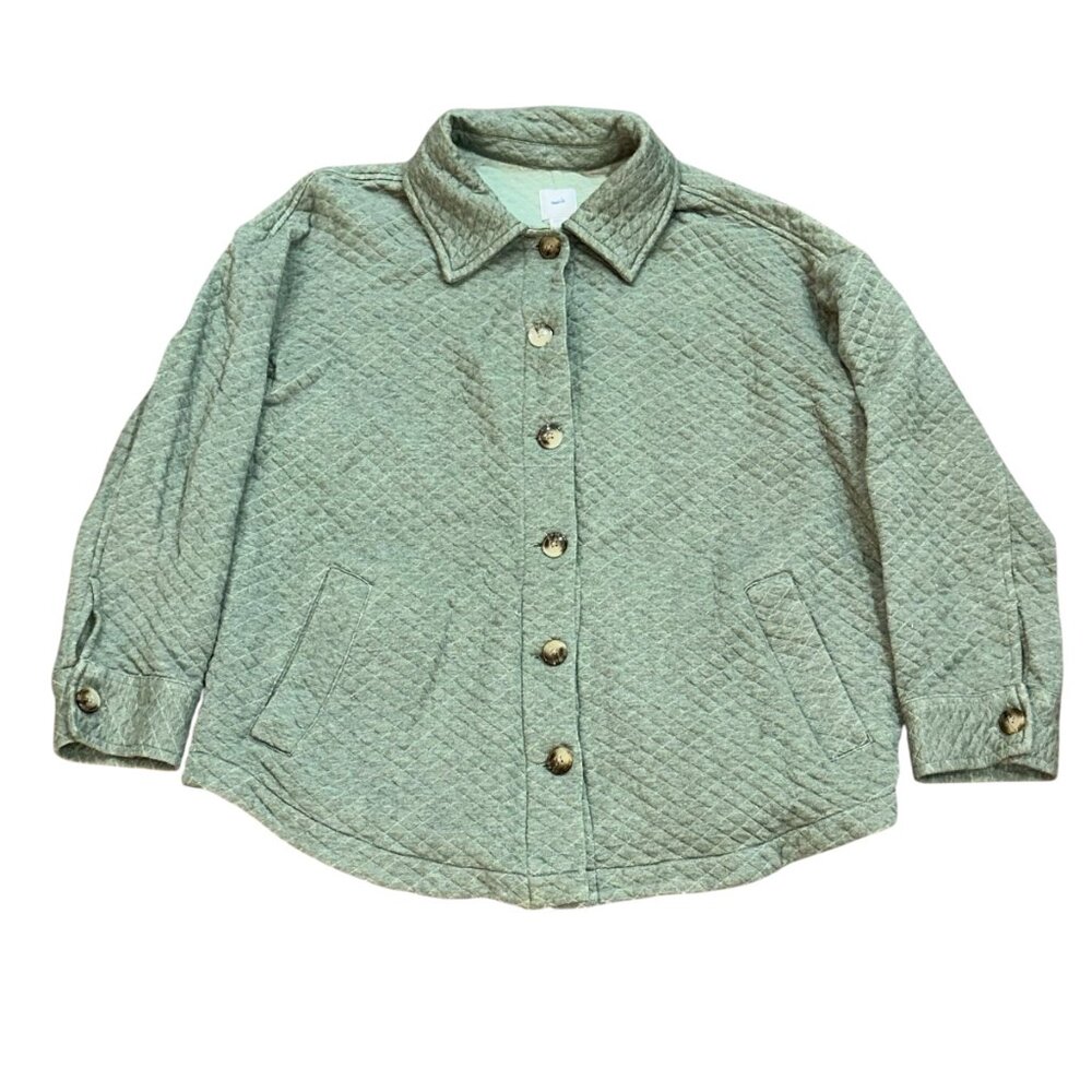 J. Jill Quilted‎ Button Front Collar Long Sleeve Shirt Jacket Sage Green Large